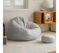 Poltrona a sacco per adulti con poggiapiedi, rivestimento in ecopelle impermeabile, include imbottitura, design con tasche, seduta grande comfort (C 100 x 110 cm), perfetta per il relax