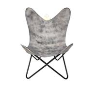 Poltrona Butterfly In Vera Pelle Buffalo Fatto A Mano Retro Boho, Grigio