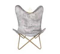 Poltrona Butterfly - Telaio Dorato, Pelle Buffalo, Grigio, Art Deco, 1 Posto