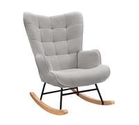 Poltrona casual Anajqaqia, sedia a dondolo, poltrona da soggiorno con base in legno e schienale a scacchiera, velluto Teddy