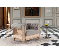 Poltrona Chesterfield in lino e cotone grigio, stile shabby chic, 103x82x73 cm, design retro e moderno