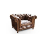 Poltrona Chesterfield in pelle marrone, stile industriale, 123x97x78 cm, design iconico e confortevole