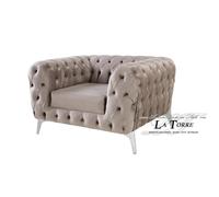 Poltrona classica moderna capitonnè velluto beige piedini in oro o argento C01
