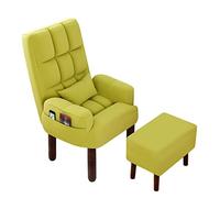 Poltrona con poggiapiedi, comoda sedia con gambe in legno, sedia operativa traspirante in cotone e lino, sedia da ufficio, schienale reclinabile, design ergonomico/verde
