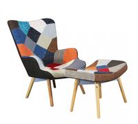 Poltrona con Poggiapiedi Versailles Patchwork 53x47x82 h cm in Legno Multicolor