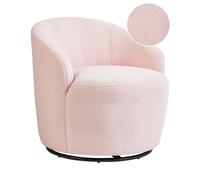 Poltrona con schienale curvo in tessuto bouclé rosa con base girevole 360° Davik