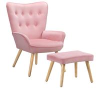 Poltrona con Sgabello da Salotto in Velluto Rosa Sedia con Poggiapiedi Moderno