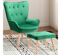 Poltrona con Sgabello da Salotto in Velluto Verde Sedia con Poggiapiedi Moderno