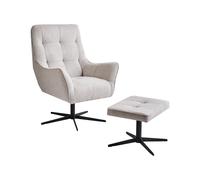 Poltrona con Sgabello in tessuto bou eige chiaro Gambe in Legno Molle II