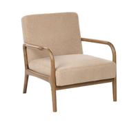 Poltrona con struttura in legno, seduta e schienale in bouclé retrò beige