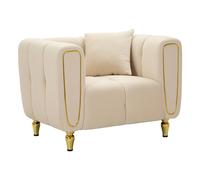 Poltrona crema con gambe dorate da assemblare, rivestito in velluto trapuntato ALMA CREAM Dimensioni 97x81xh 71 cm con cuscino colore Crema crema