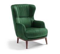 Poltrona da camera CAREZZA MADE IN ITALY, stile vintage, tessuto velluto antimacchia e idrorepellente, piedi in legno finitura noce, ideale per soggiorno, camera, studio, hotel e bar (Verde Smeraldo)