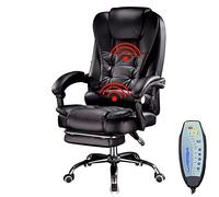Poltrona da computer executive per massaggi, sedia da ufficio riscaldata, con vibrazione a 7 punti, poltrona girevole reclinabile in pelle PU con schienale alto e poggiapiedi, design ergonomico (Ner