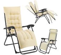 Poltrona da Giardino con Cuscino Imbottito Struttura Acciaio Pieghevole Beige Re