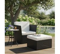 Poltrona da Giardino in Polyrattan Nero con Poggiapiedi e Cuscini - (41981)