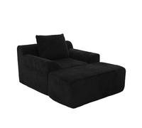 Poltrona da lounge oversize in velluto a coste con sgabello, seduta profonda, cuscino posteriore rimovibile, tasche laterali, anima in gommapiuma, modulo combinabile per soggiorno, camera da letto