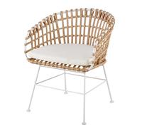 Poltrona da pranzo da giardino in resina riciclata imitazione rattan e tessuto bianco