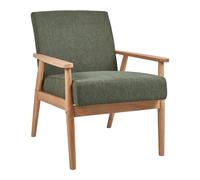 Poltrona da salotto con rivestimento in tessuto verde con struttura in legno scu
