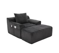 Poltrona da salotto oversize in velluto a coste con sgabello, seduta profonda, cuscino posteriore rimovibile, tasche laterali, anima in gommapiuma, modulo combinabile per soggiorno, camera da letto