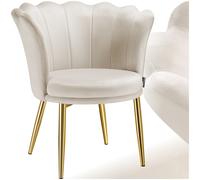 TecTake® Poltrona Imbottita, Velluto Elegante, Imbottitura Extra Spessa, Seduta Ampia, Schienale Curvo a Fiore, Gambe in Acciaio Verniciate a Polveri, Piedini Antiscivolo e Antigraffio - Crema/Oro