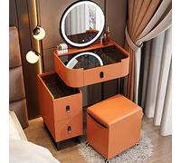 Poltrona da trucco compatta, tavolo da trucco con specchio luminoso a LED, piano in vetro temperato, 3 cassetti e sgabello portaoggetti, 3 modalità di illuminazione, tavolo da toeletta ideal