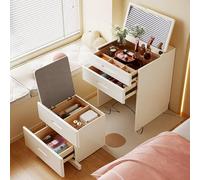 Poltrona da trucco moderna, set da toeletta bianco con specchio ribaltabile e sgabello portaoggetti - Tavolo da toeletta compatto per donna, elegante scrivania da trucco per la camera da let