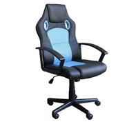 Poltrona da ufficio e gaming ergonomica in pelle nera e tessuto azzurro Stark
