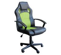 Poltrona da ufficio e gaming ergonomica in pelle nera e tessuto verde Stark
