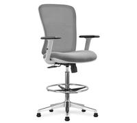 Poltrona da ufficio, regolabile in altezza 60-84 cm con poggiapiedi, braccioli regolabili e ruote o piedi fissi, per ufficio alto, tavolo da disegno, tavolo alto, cassa, piano di lavoro, grigio chiaro