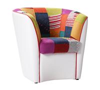 Poltrona divano in ecopelle Bianco e seduta tessuto PATCHWORK