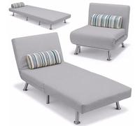 BAKAJI Divano Poltrona Letto 1 Posto Singolo Struttura in Metallo Rivestimento in Tessuto Imbottito Schienale Reclinabile 5 posizioni Dimensione 75x73x73cm (Grigio)