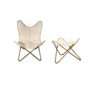 Poltrona E Pouf In Vera Pelle Con Gambe In Ferro Apribili