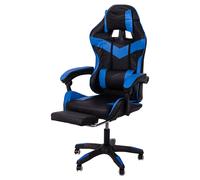 Poltrona gaming high quality con ruote e poggiapiedi integrato, blu