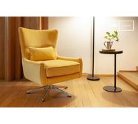 Poltrona girevole in velluto giallo, stile scandinavo, 73x75x96 cm, design confortevole e originale