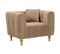 Poltrona grigio con gambe dorate da assemblare, rivestito in velluto trapuntato ALMA GREY Dimensioni 97x81xh 71 cm con cuscino colore Grigio grigio