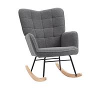 HOMCOM Poltrona a Dondolo Imbottita in Legno e Acciaio per Soggiorno e Camera da Letto, 71x98x101 cm, Grigio Scuro