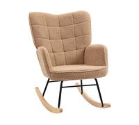 HOMCOM Poltrona a Dondolo Imbottita in Legno e Acciaio con Rivestimento Bouclé, 71x98x101 cm, Marrone