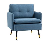HOMCOM Poltrona Moderna con Seduta Imbottita e Gambe in Acciaio, Tessuto Lino da Soggiorno, Camera da Letto e Sala da Pranzo, Blu Aosom Italy