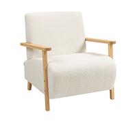 HOMCOM Poltrona da Salotto con Braccioli e Gambe in Legno, in Tessuto Sherpa e Stile Nordico, Crema Aosom Italy