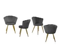 Poltrona Imbottita Con Schienale a Conchiglia Atene Velluto Grigio e Gambe Oro