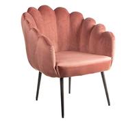 Poltrona Imbottita Con Schienale a Conchiglia, Poltroncina da Camera da Letto In velluto Rosa e Gambe Nere 64X67X77 CM