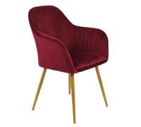 Poltrona imbottita in velluto bordeaux con gambe in ferro oro Megan
