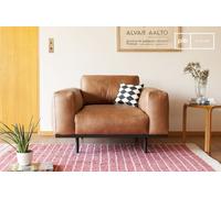 Poltrona in pelle marrone, stile scandinavo, 108x73x106 cm, influsso giapponese moderno