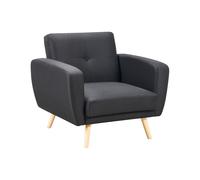 Poltrona in Tessuto Nero Schienale Regolabile Gambe in Legno Florli