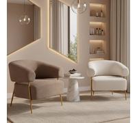 Poltrona in Tessuto Teddy con Piedi in Metallo Dorato - Stile Scandinavo