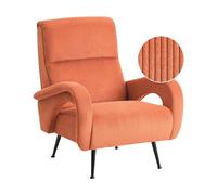 Poltrona in velluto a coste imbottita in stile retrò con schienale basso arancio