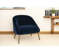 Poltrona in velluto blu, stile scandinavo, 77x80x76 cm, design confortevole ed elegante