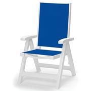 Poltrona large Bianca e Blu Sedia da Giardino Pieghevole 5 Posizioni in Tecnopol