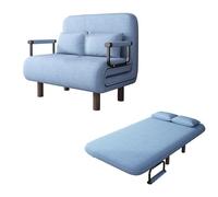 Poltrona Letto 2 Posti Salvaspazio Tessuto In Cotone e Lino Divano Reclinabile Schienale Regolabile In 5 Posizioni Ergonomia Lettos per Gli Ospiti per Soggiorno e Camera da Letto(Light Blue,190*100*28