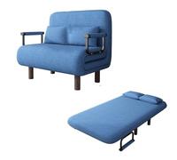 Poltrona Letto 2 Posti Salvaspazio Tessuto In Cotone e Lino Divano Reclinabile Schienale Regolabile In 5 Posizioni Ergonomia Lettos per Gli Ospiti per Soggiorno e Camera da Letto(Blue,190*120*28cm)